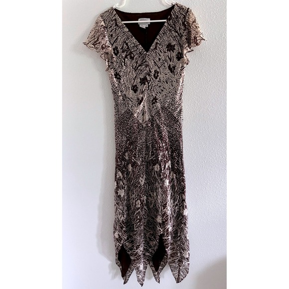 Vintage Adrianna Papell Dress Womens 10 Brown Silk Maxi Babydoll 90s Fairy Party - Picture 1 of 7